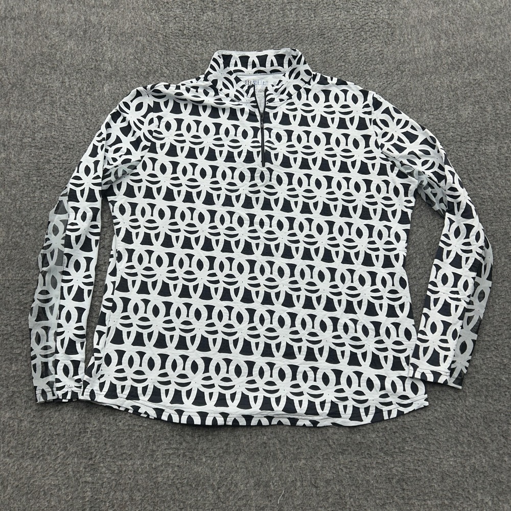 Ibkul Shiloh Black White Long Sleeve Geometric Mock Shirt XXL Womens
